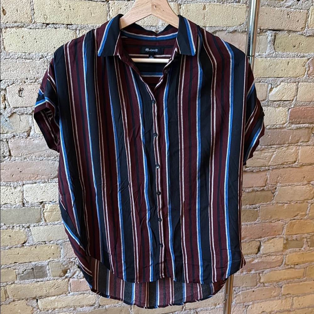 Madewell blue and maroon striped blouse